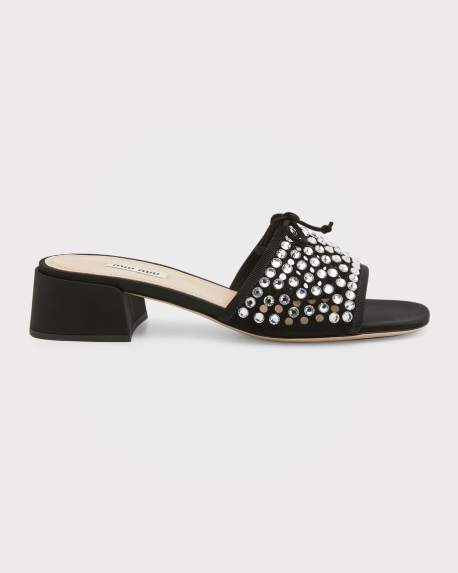 Miu Miu Ciabatte Strass Perforated Block-Heel Slide Sandals | Neiman Marcus
