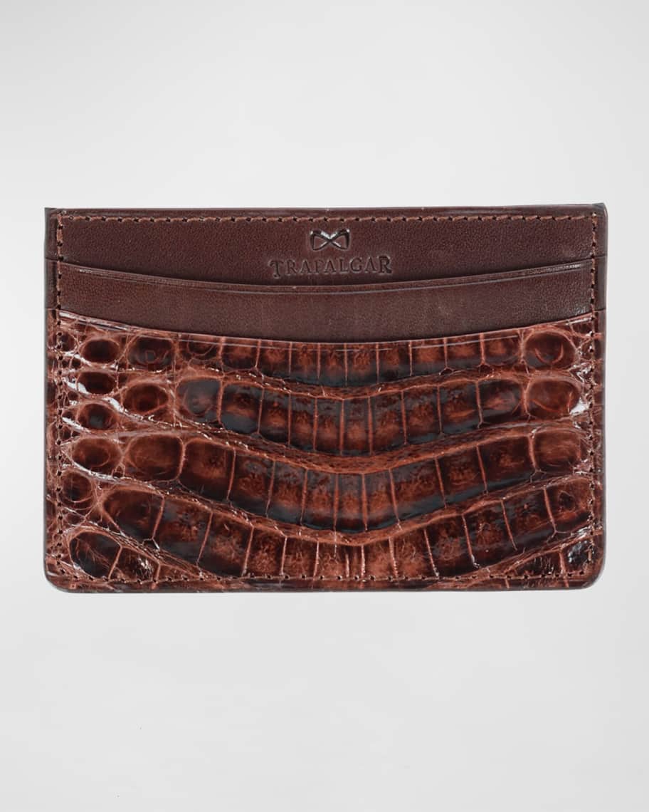 Brown Alligator Crocodile Leather Skin Credit card holder Mini Wallet card  case