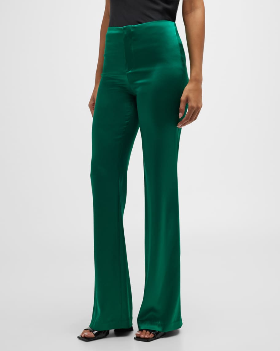 Alice + Olivia Teeny Satin Fit-and-Flare Bootcut Pants | Neiman Marcus
