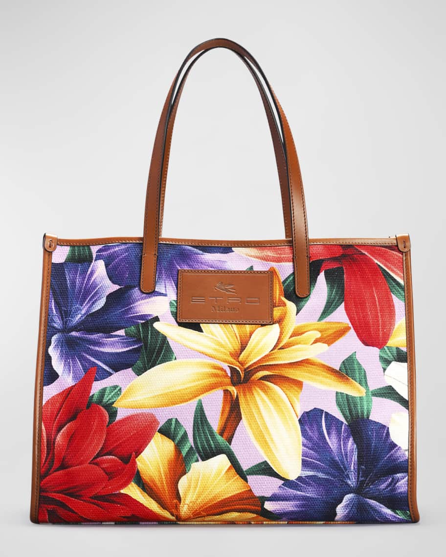 Burberry Multicolor Floral Print Leather Medium Buckle Tote Bag