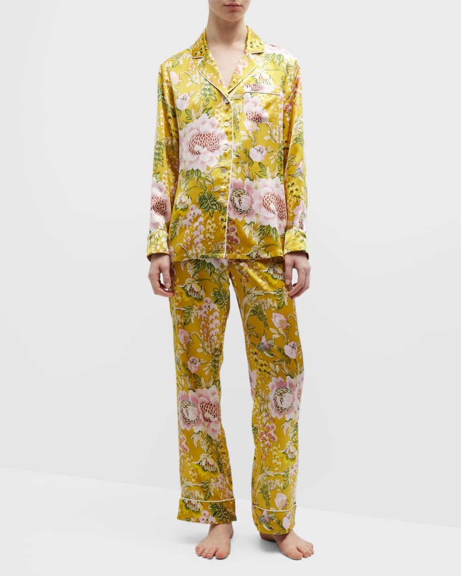 Image 1 of 5: Lila Sabato Floral-Print Silk Pajama Set