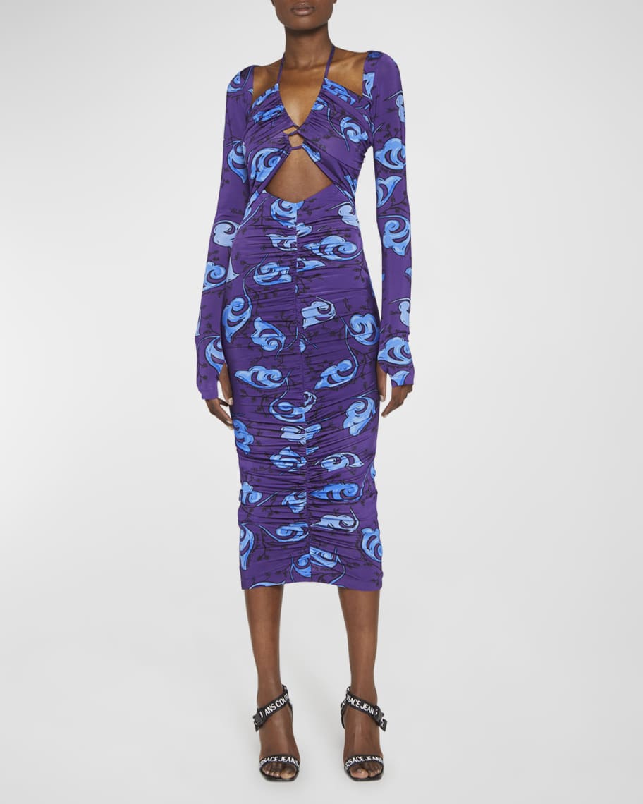 Versace Jeans Couture Twig Print Halter Midi Dress | Neiman Marcus
