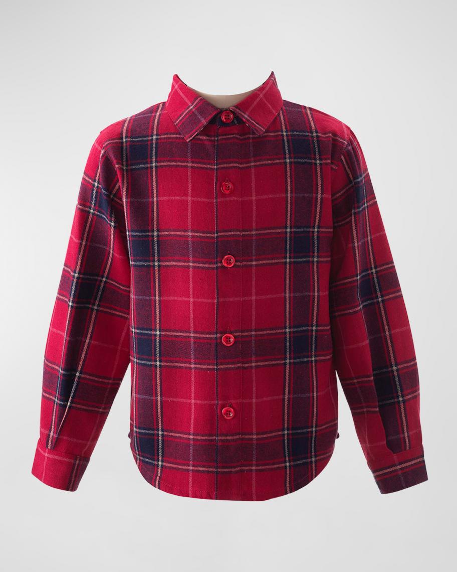Rachel Riley Boy's Flannel Tartan Festive Button Down Shirt, Size 2-10 ...