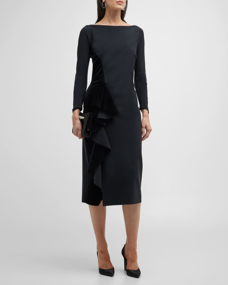 Chiara Boni La Petite Robe Femke BateauNeck VelvetRuffle Sheath Dress