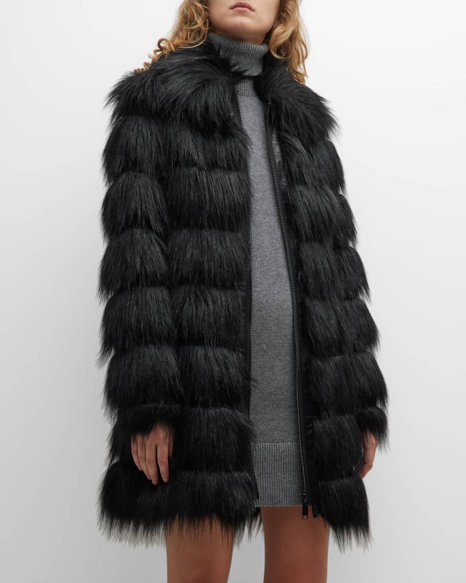 MICHAEL Michael Kors Layered Zip-Front Faux Fur Coat | Neiman Marcus