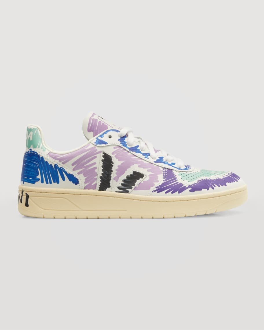 Marni x Veja Men's V10 Scribble Leather Low-Top Sneakers