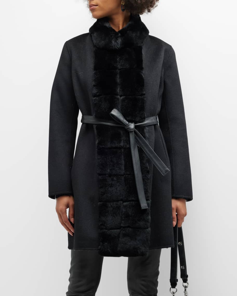 Kelli Kouri Long Woven Belted Jacket With Fur Trim | Neiman Marcus
