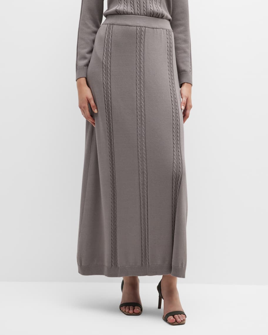 Misook Cable-Knit A-Line Maxi Skirt | Neiman Marcus