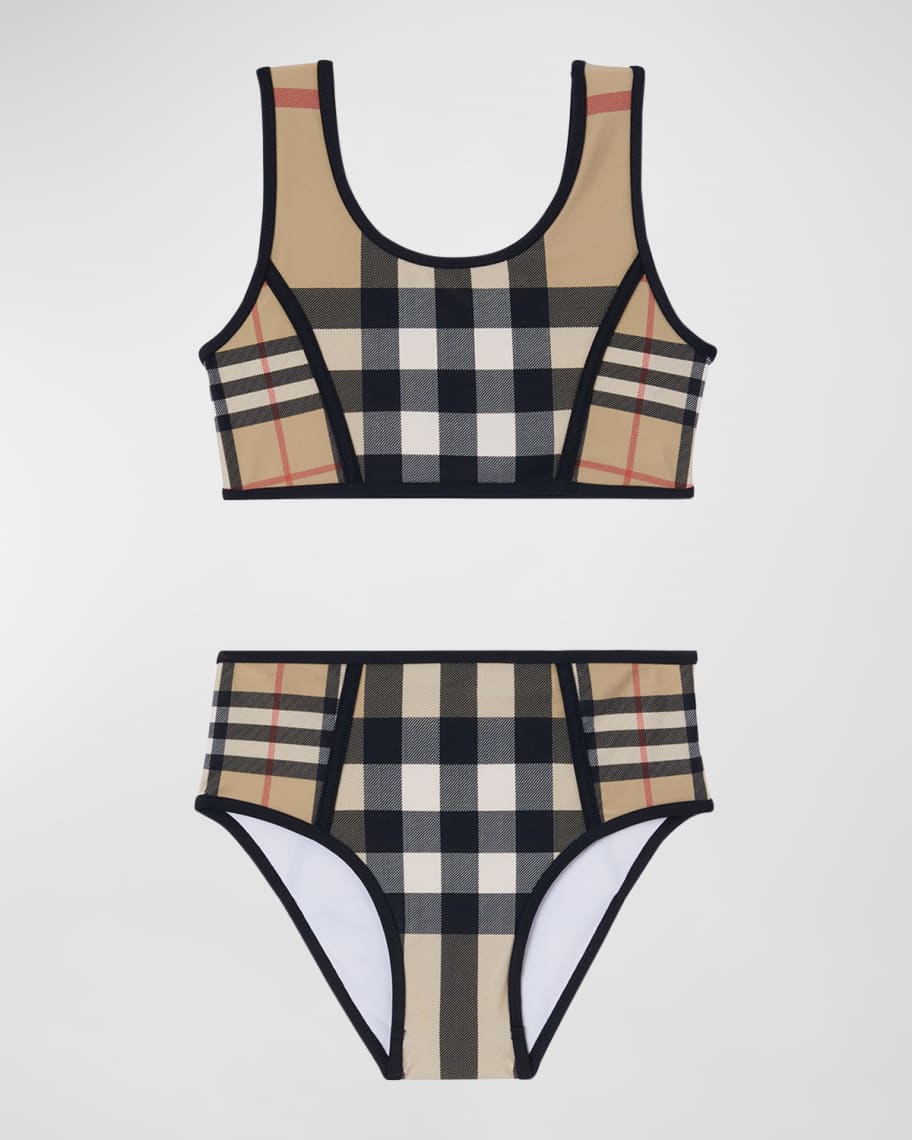Burberry Girl s Noor Check Print Two Piece Swimsuit Size 3 14 Neiman Marcus
