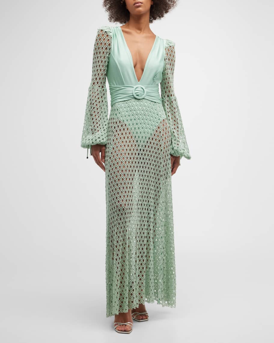 patbo plunge netted beach dress Patbo Seaweed Plunge Beach Cover Up Maxi Dress