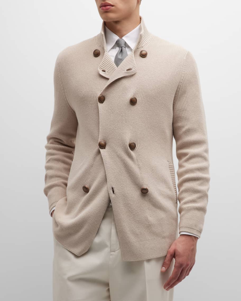 Brunello Cucinelli Men's Double-Breasted Ribbed Cardigan