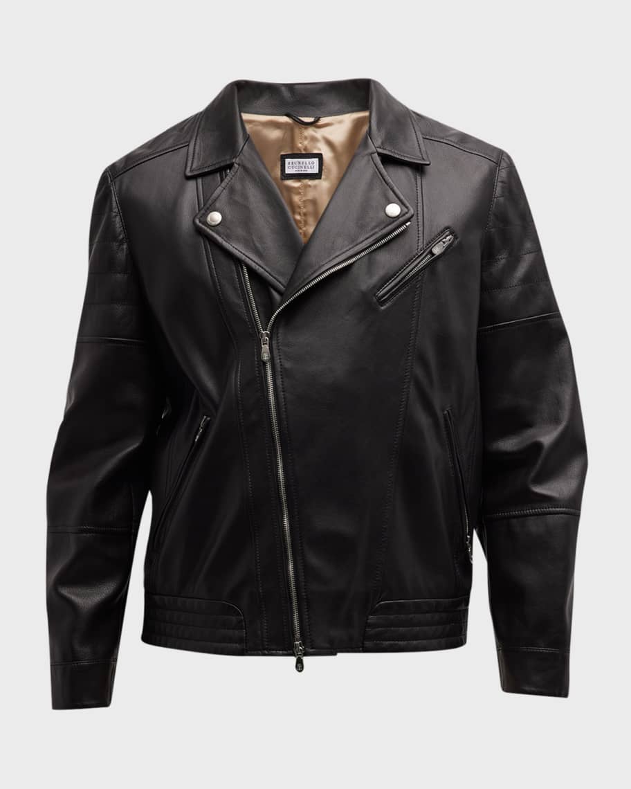 Brunello cucinelli vintage leather biker on sale jacket