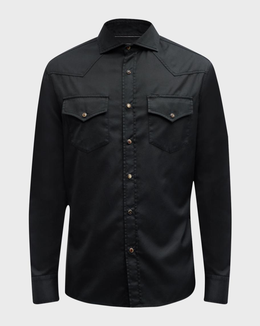 Chemise Western Brunello Cucinelli Marron Taille S – Occasion Très Bon État – Poche Poitrine