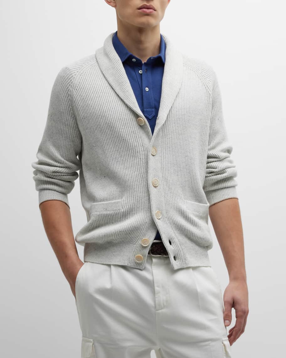 Brunello Cucinelli Men's Cotton-Linen Rib Knit Cardigan Sweater ...