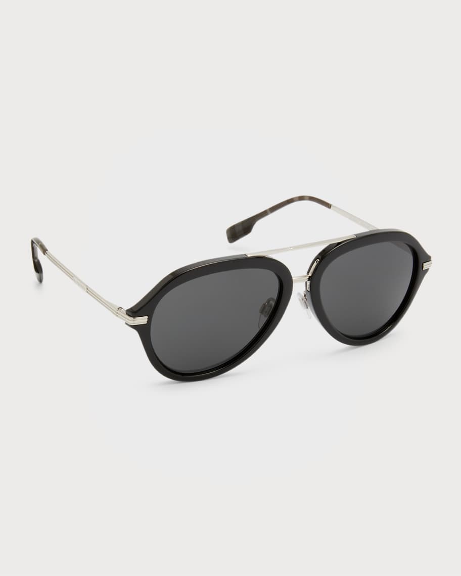 Burberry Men's Jude DoubleBridge Aviator Sunglasses Neiman Marcus