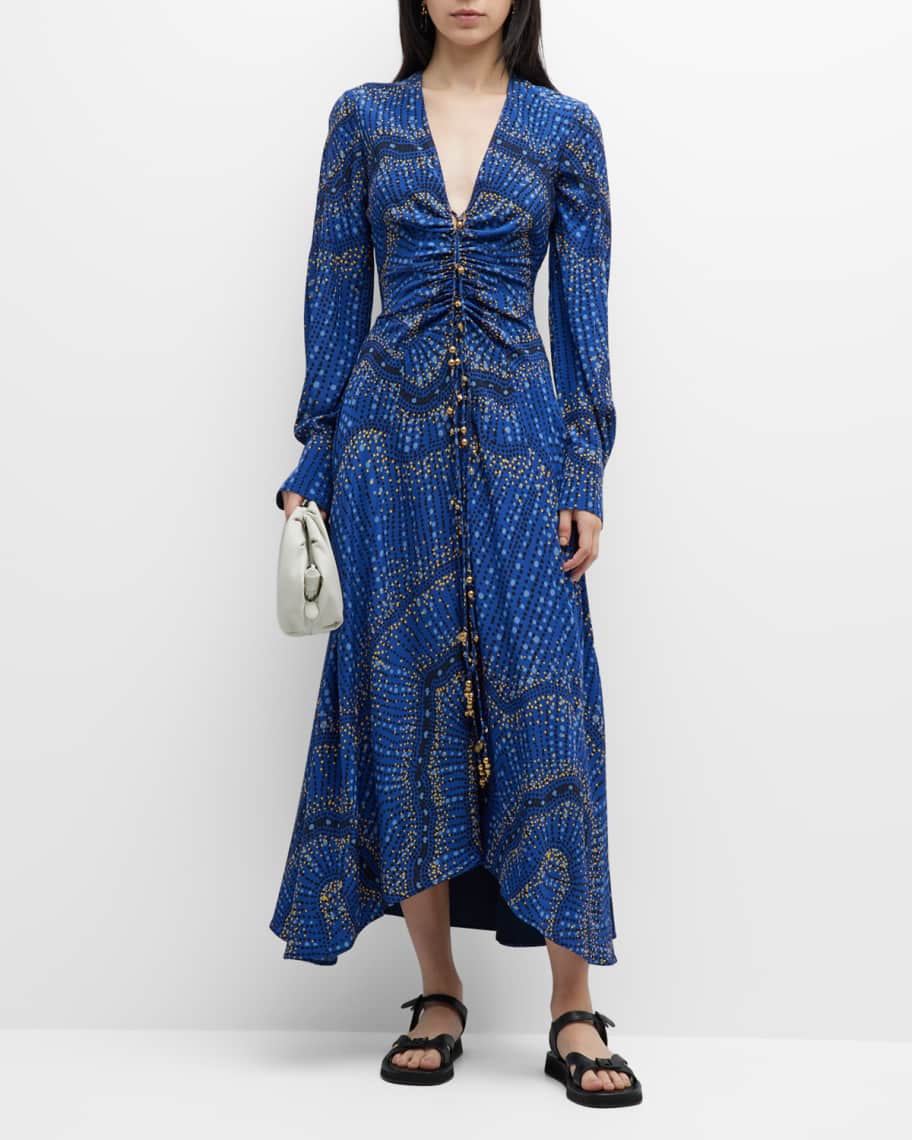 Altuzarra Mila Printed Midi Dress with Gathered Front | Neiman Marcus