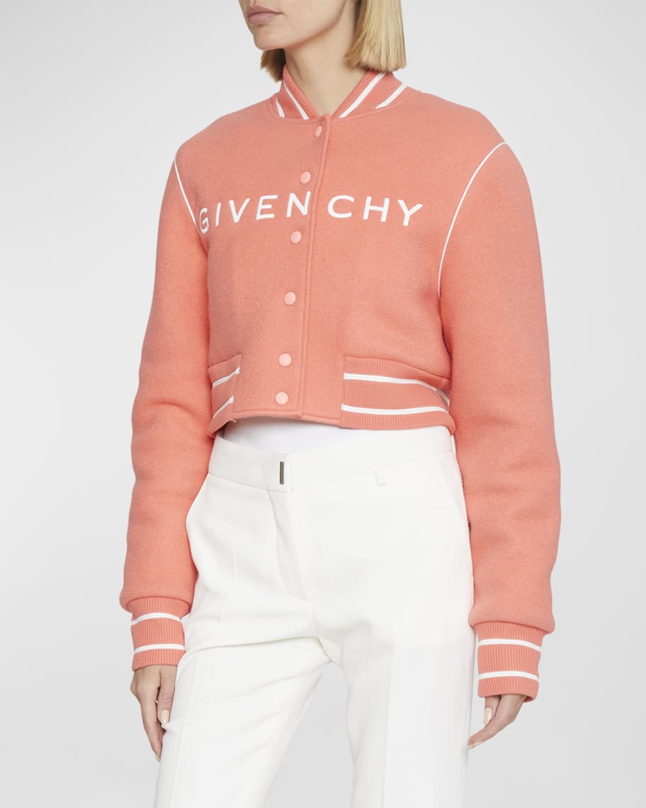 Cropped Off White Varsity Bomber Jacket - Jackets Expert