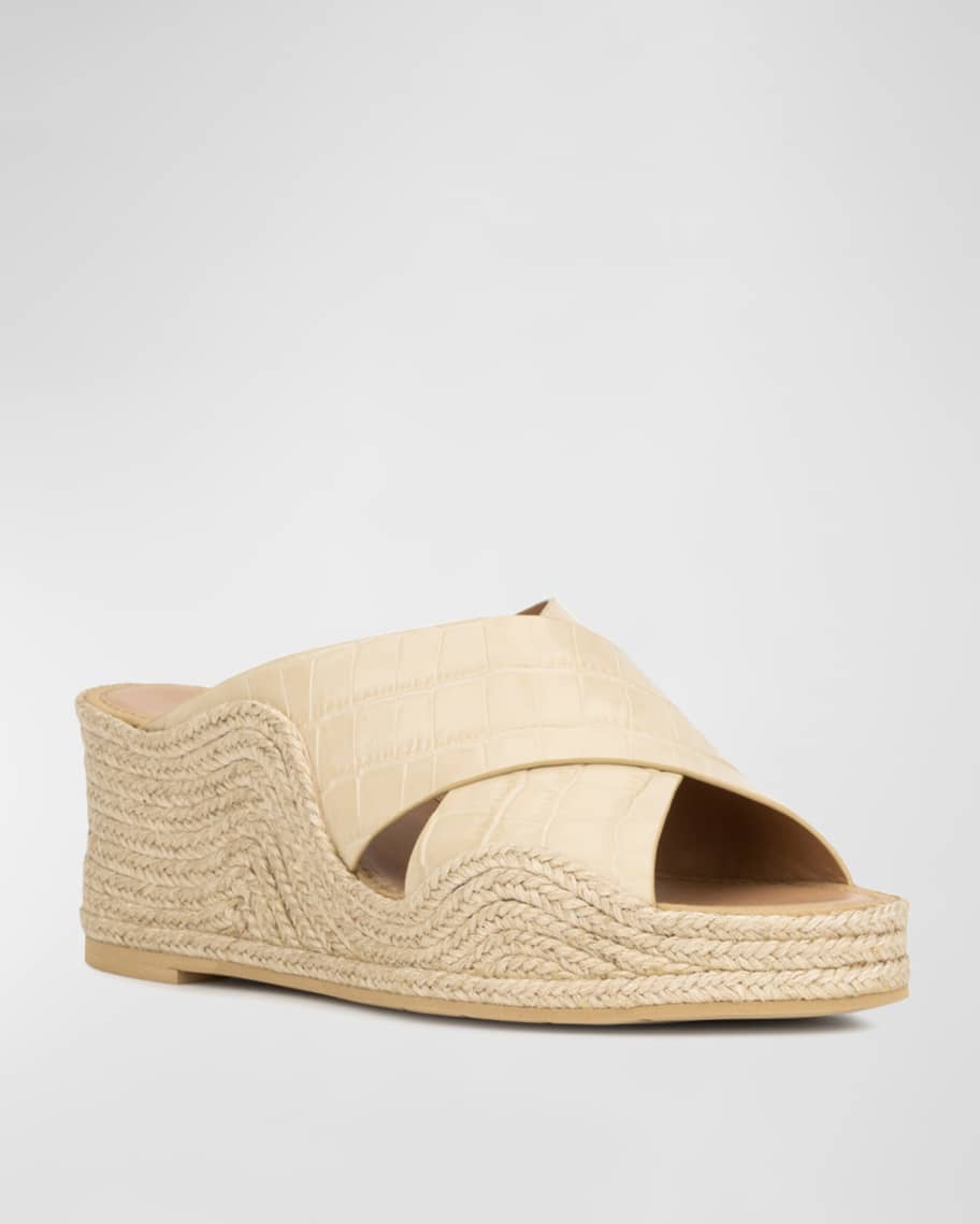 Image 3 of 4: Marina Croco Crisscross Wedge Espadrille Sandals