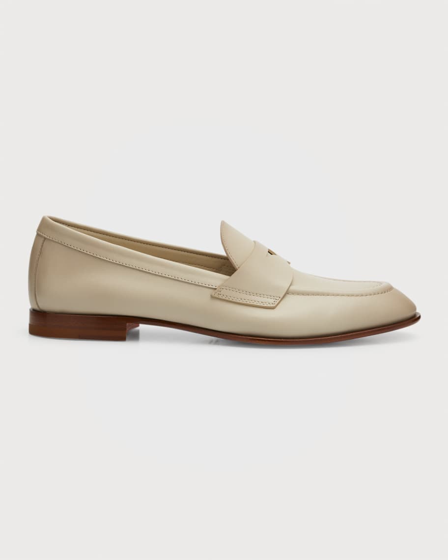 Santoni Famed Leather Penny Loafers | Neiman Marcus