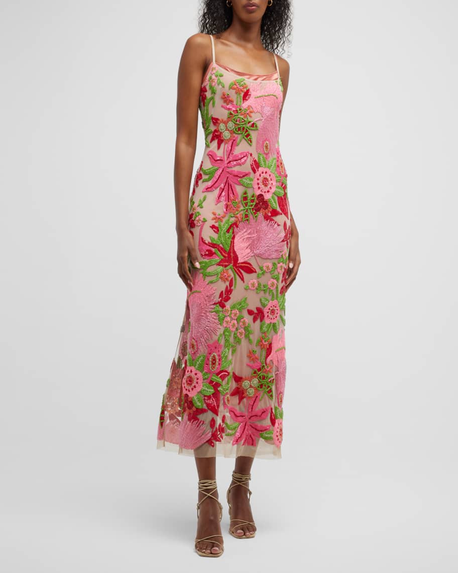 Cult Gaia Kennedy Floral Beaded Sequin Mesh Dress | Neiman Marcus