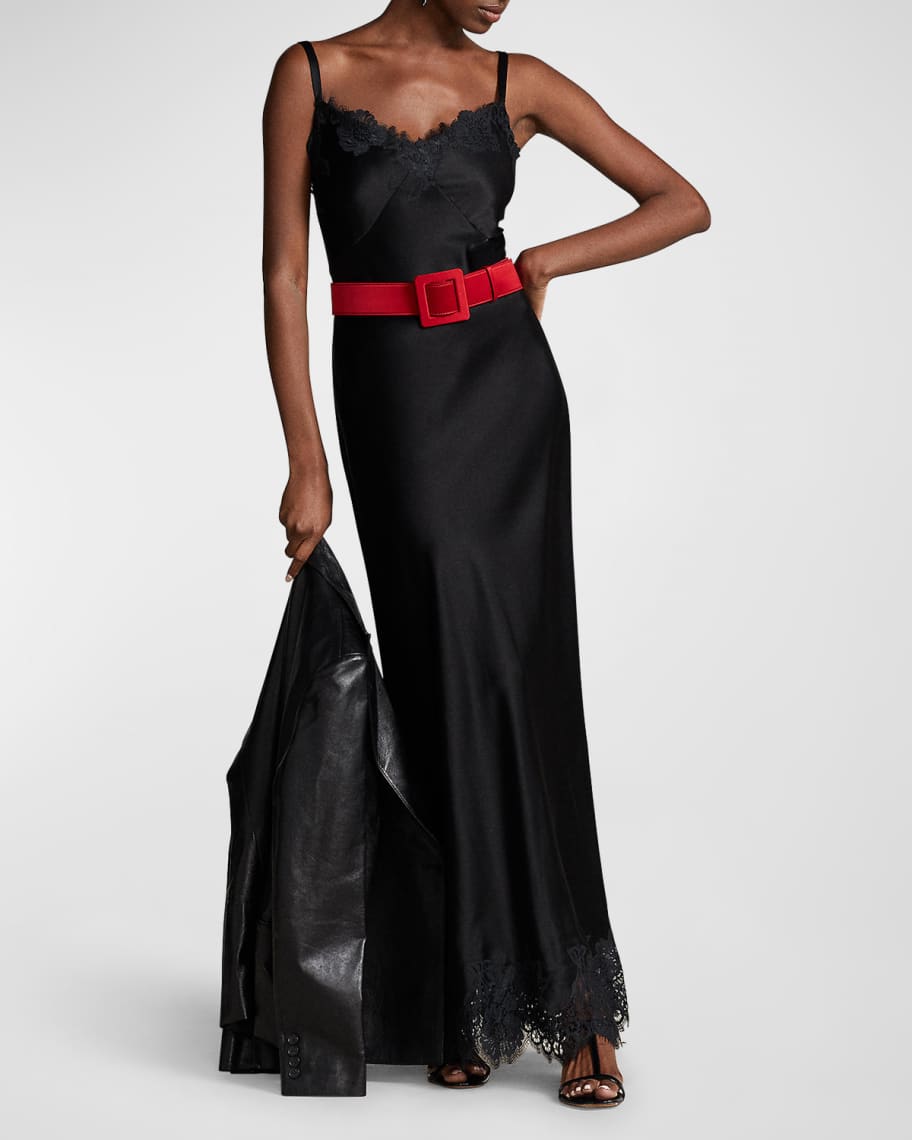 Polo Ralph Lauren Lace-Trim Satin Dress | Neiman Marcus