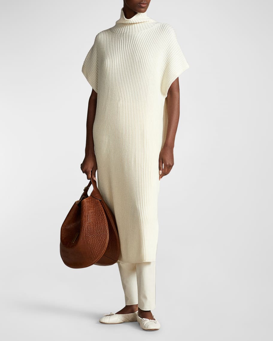 Polo Ralph Lauren Rib-Knit Wool Mock-Neck Sweater Dress | Neiman Marcus