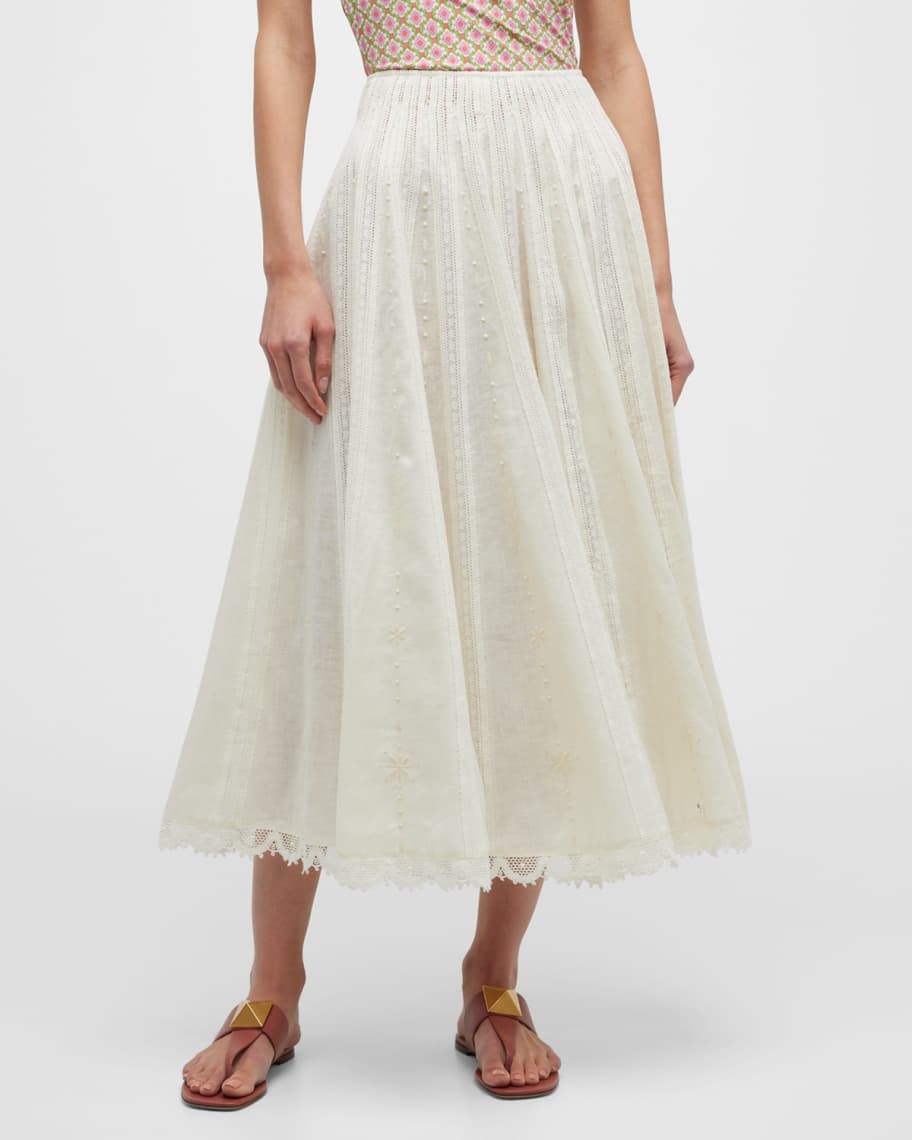 Tory Burch Linen Lace Midi Skirt | Neiman Marcus