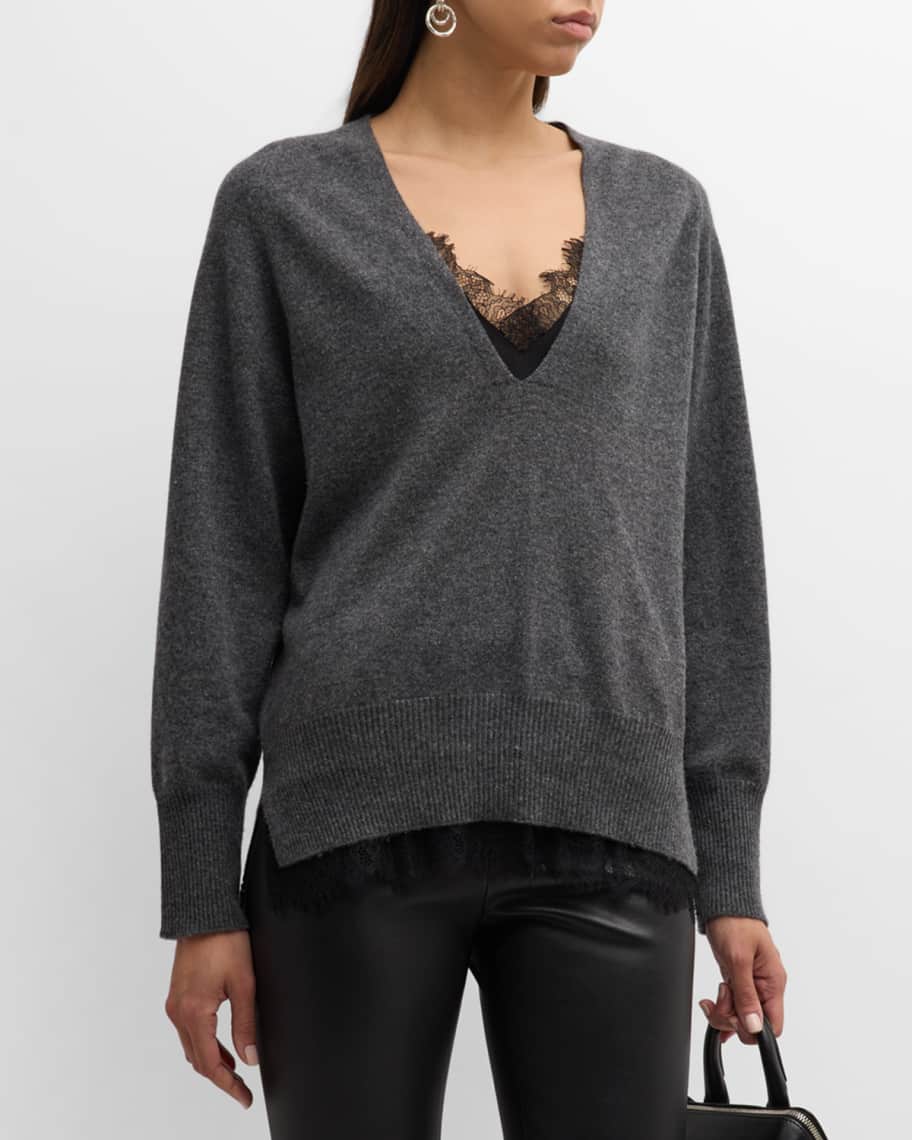 Image 1 of 6: Lace-Trim Layered Pullover