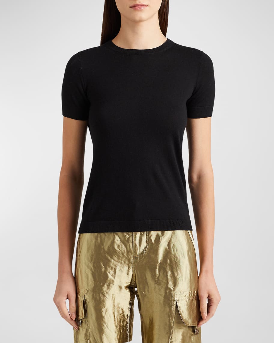 Short sleeve black cashmere sweater new arrivals