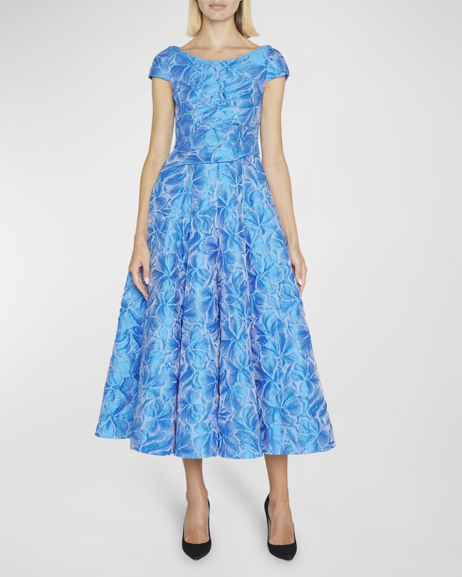 Talbot Runhof Poppy Relief Cloque Midi Dress | Neiman Marcus