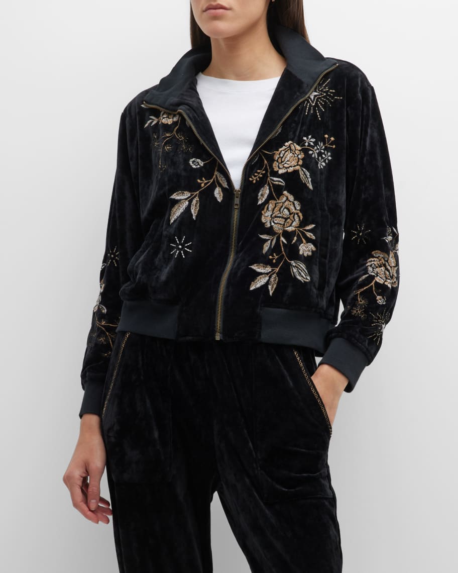 Johnny Was Ally Floral Star Embroidered Velour Track Jacket | Neiman Marcus