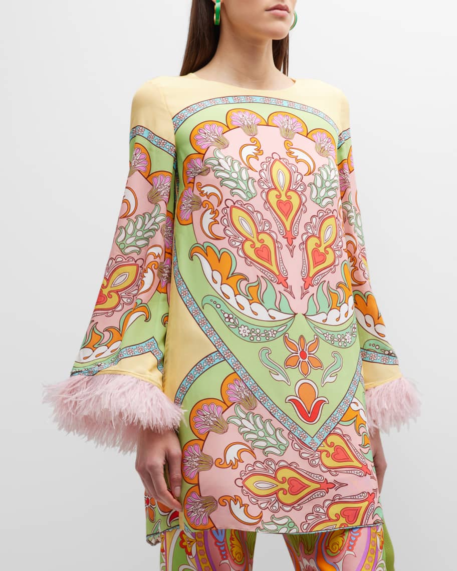 Borgo de Nor Cocoa Crepe Fringe-Sleeve Mini Dress | Neiman