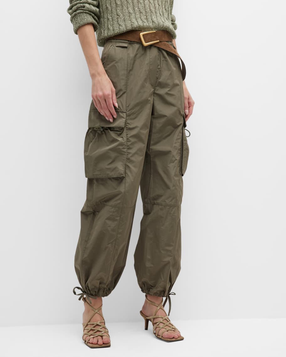 Brunello Cucinelli Taffeta Cargo Pants with Drawcord Patch Pockets ...