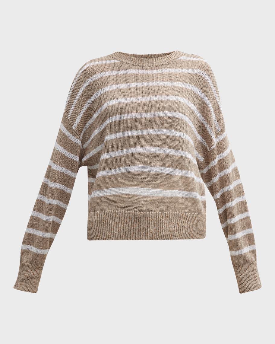 Brunello Cucinelli Silk-Blend Striped Knit Crewneck with Paillette