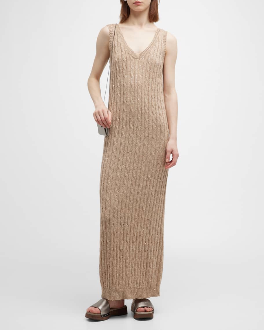 Brunello Cucinelli Monili Net Top-Underlay Maxi Tank Dress