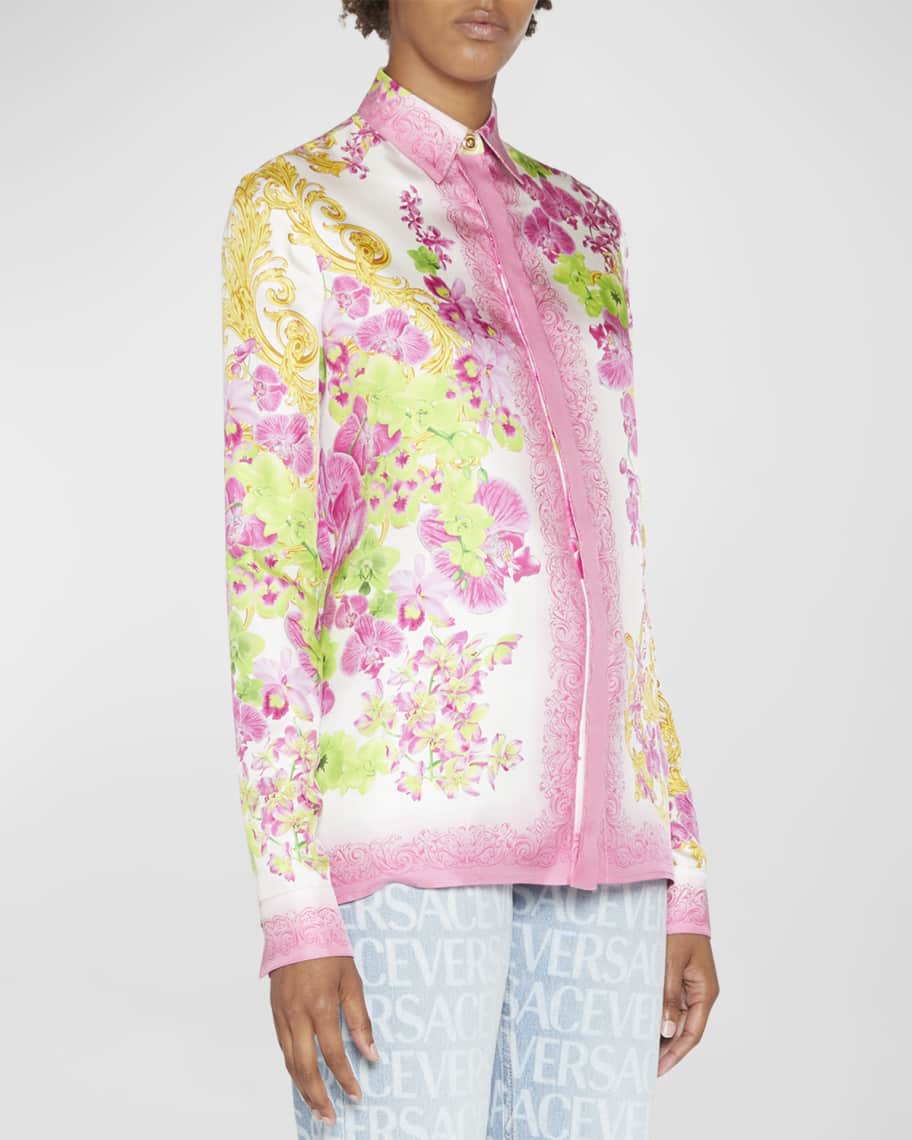 Shop Versace Silk Monogram Print Pajama Top