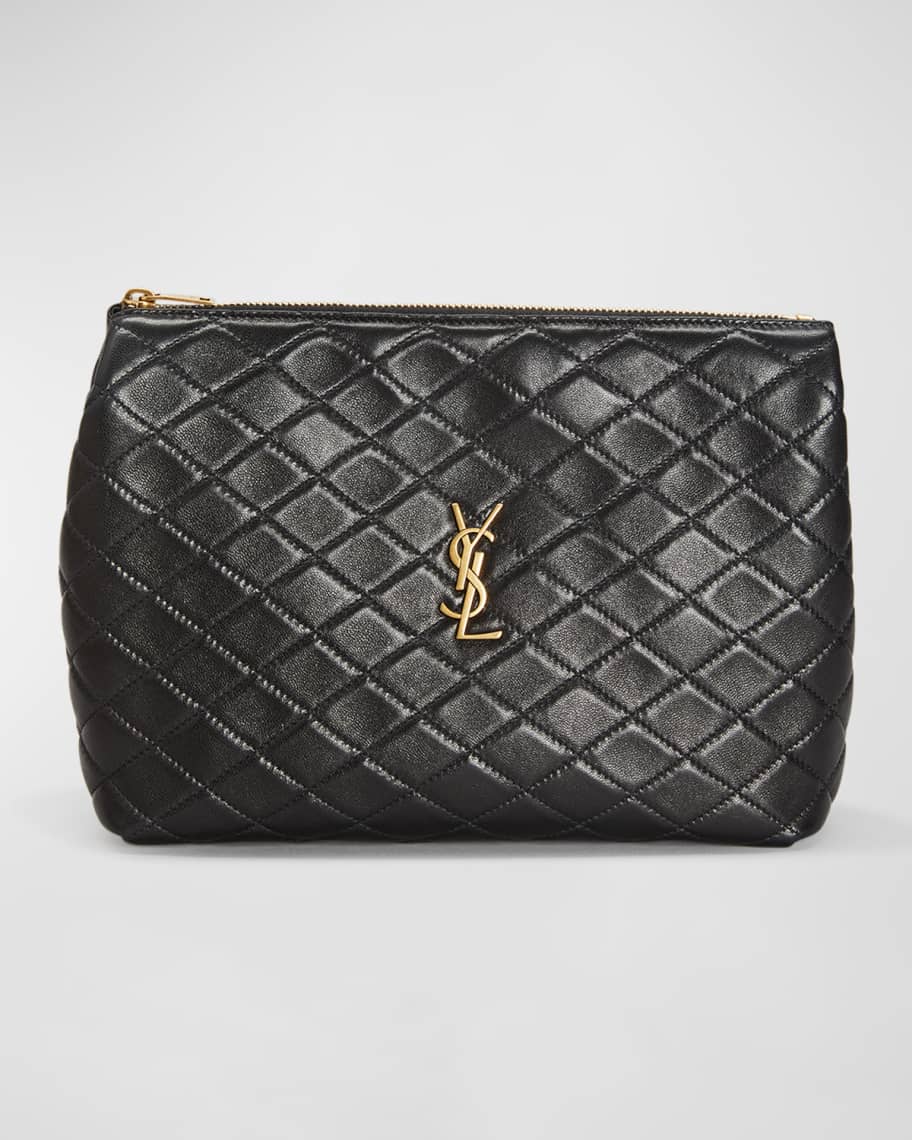 Saint Laurent Quilted logo-plaque Make-Up Bag - Neutrals