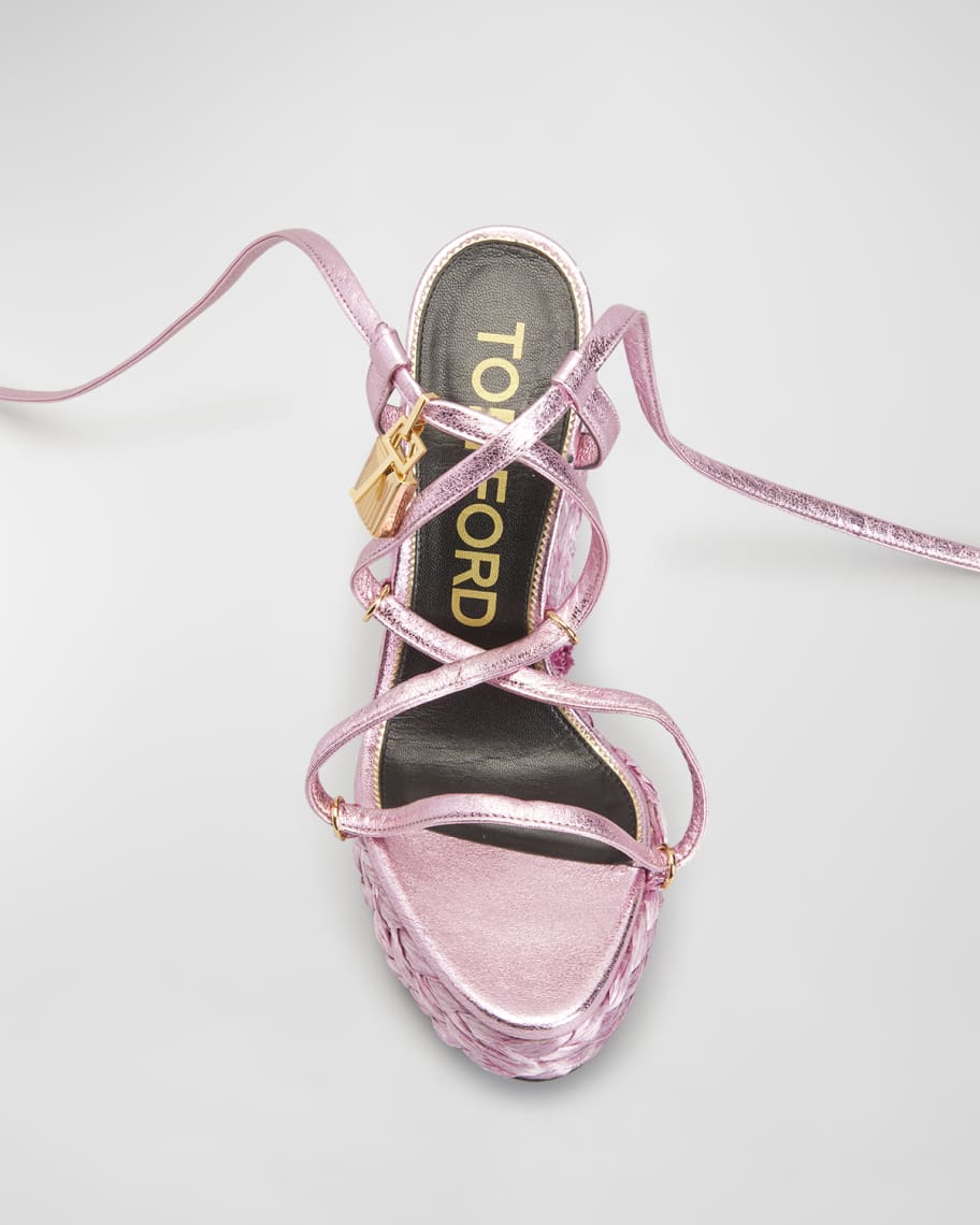 Image 3 of 5: Metallic Rope Ankle-Wrap Platform Sandals