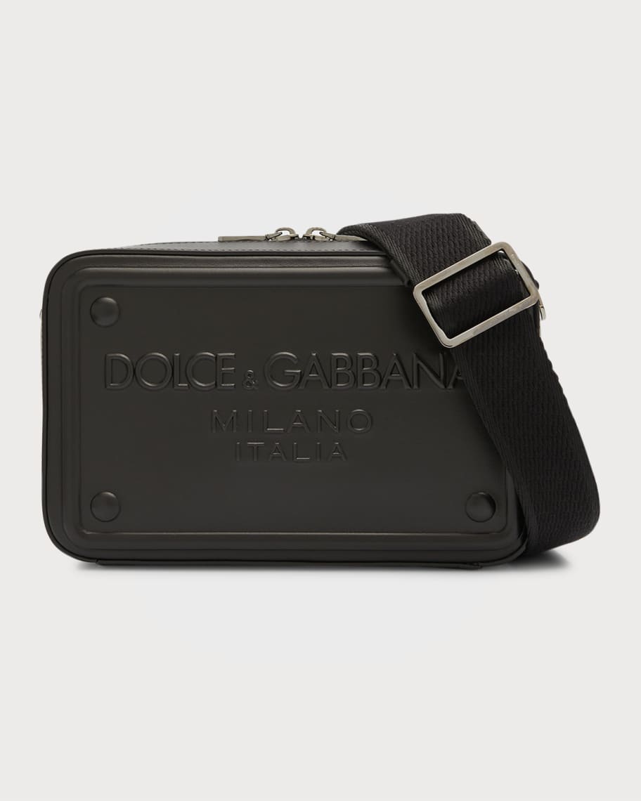 Dolce&Gabbana Men's Embossed Logo Leather Crossbody Bag | Neiman