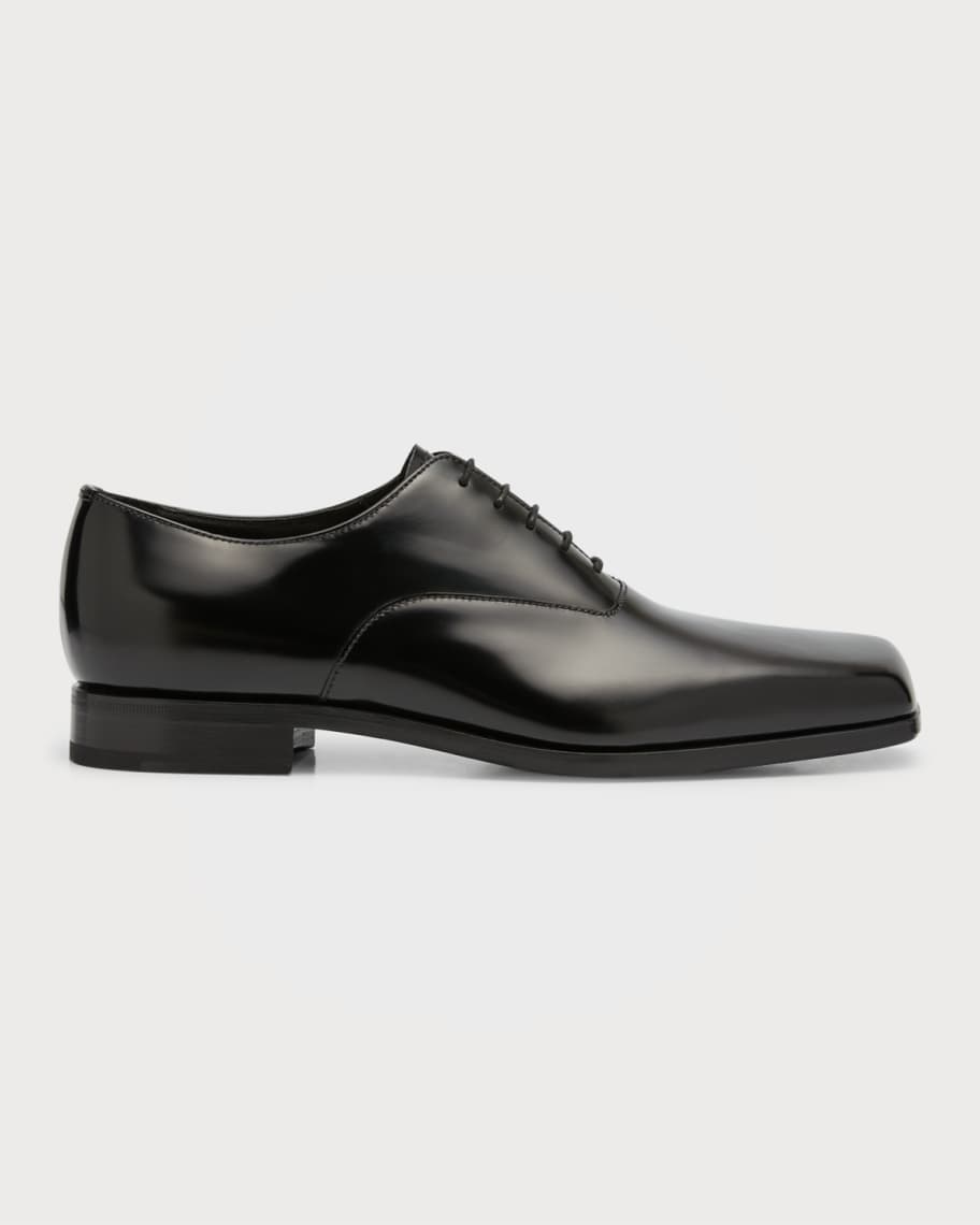 Prada Men's Jokoto Angled Toe Leather Oxfords | Neiman Marcus
