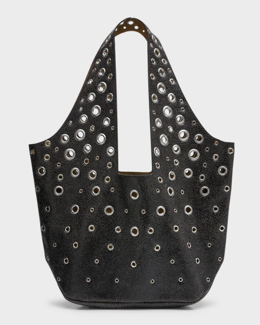 Studded Leather Handbag, Polka Dot Studded Leather Tote Bag, Polka Dot Leather Shoulder Bag.