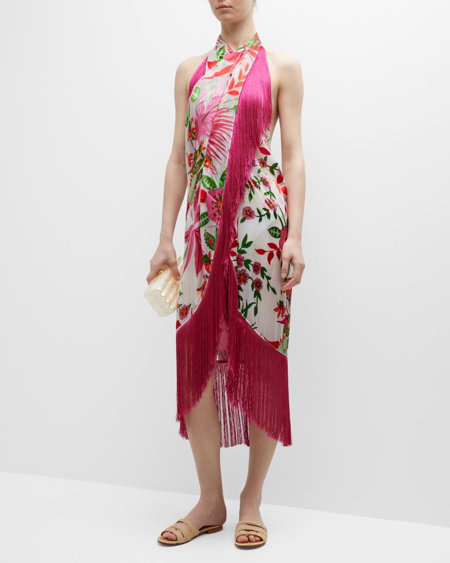 cult gaia pink dress fringe Cult Gaia Bianca Fringe-Trim Coverup Dress