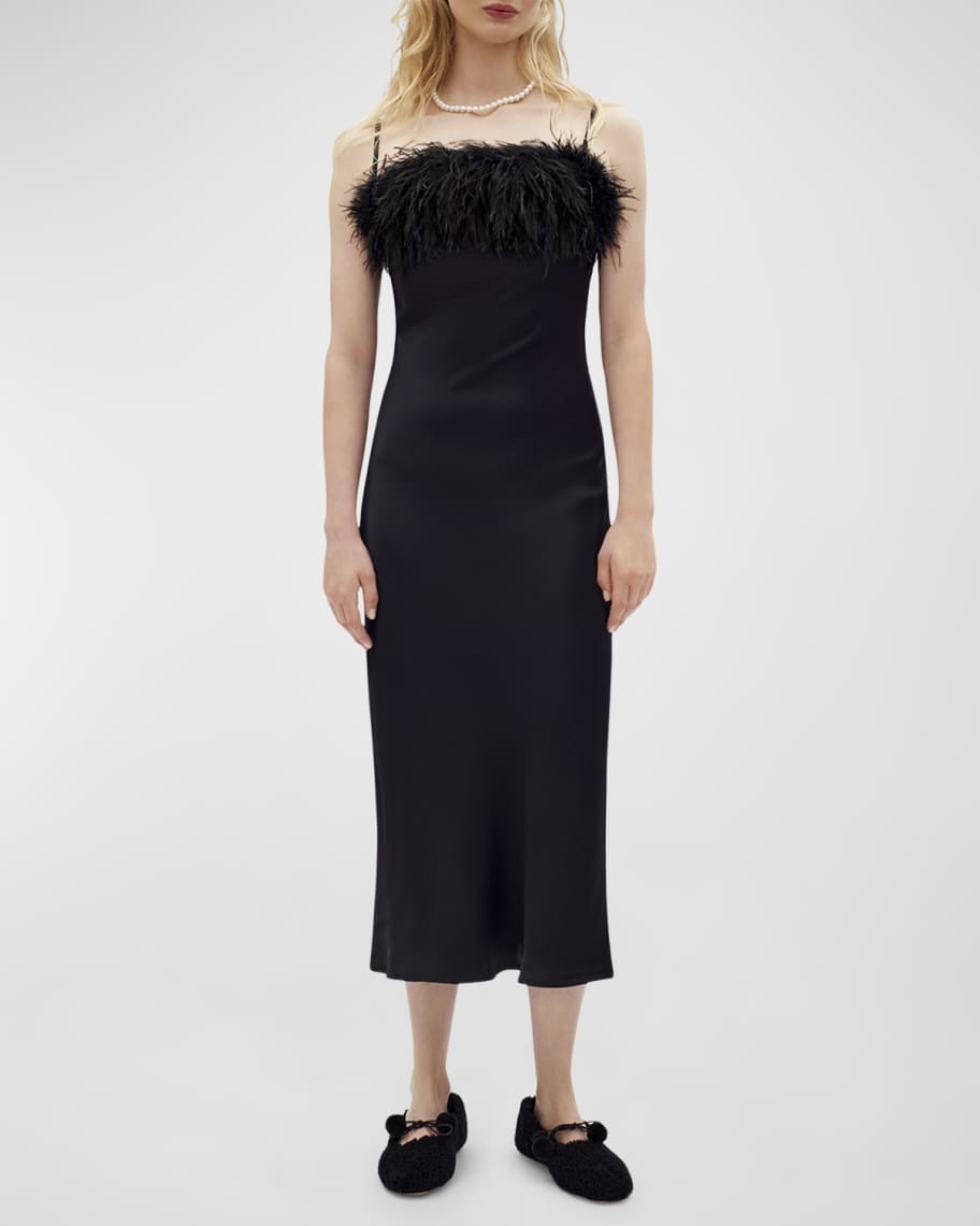Sleeper Boheme FeatherTrim Slip Dress Neiman Marcus