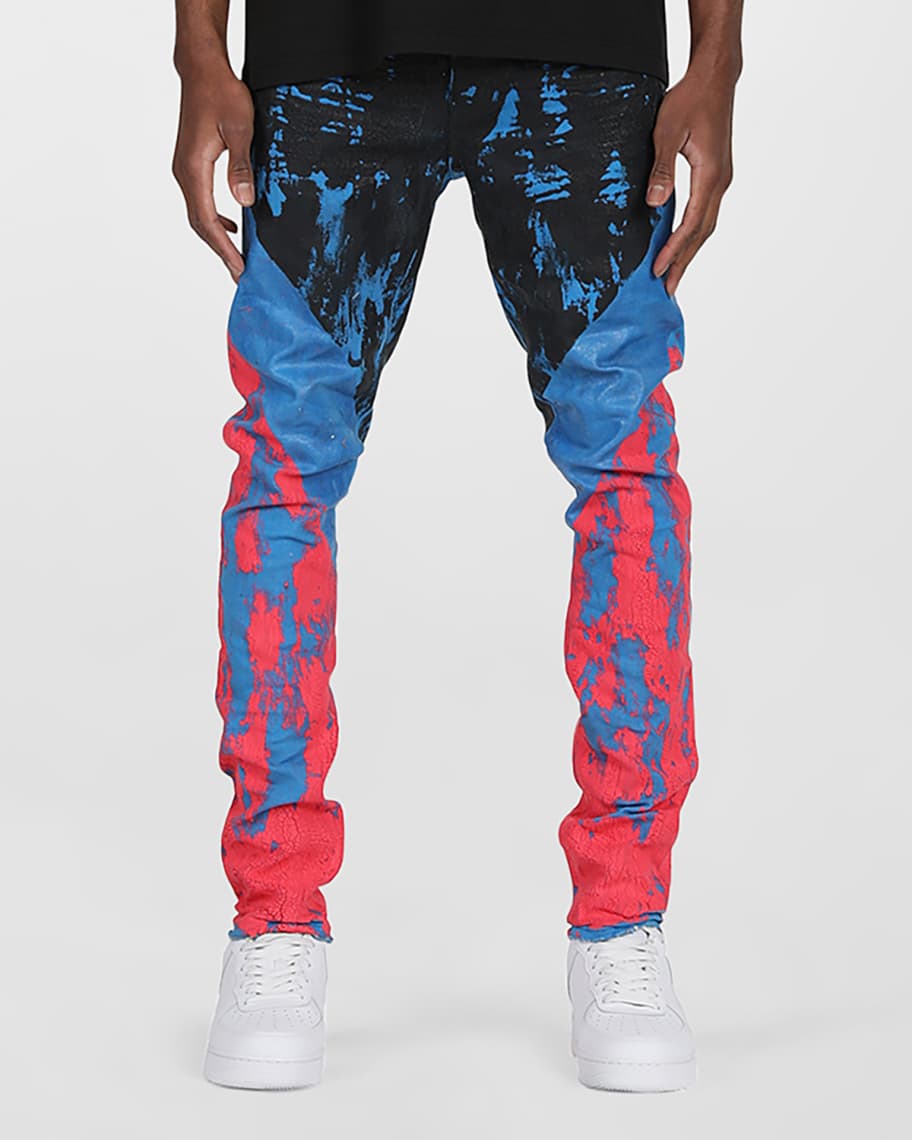 PURPLE Men s Directoire Crackle Paint Foil Jeans Neiman Marcus