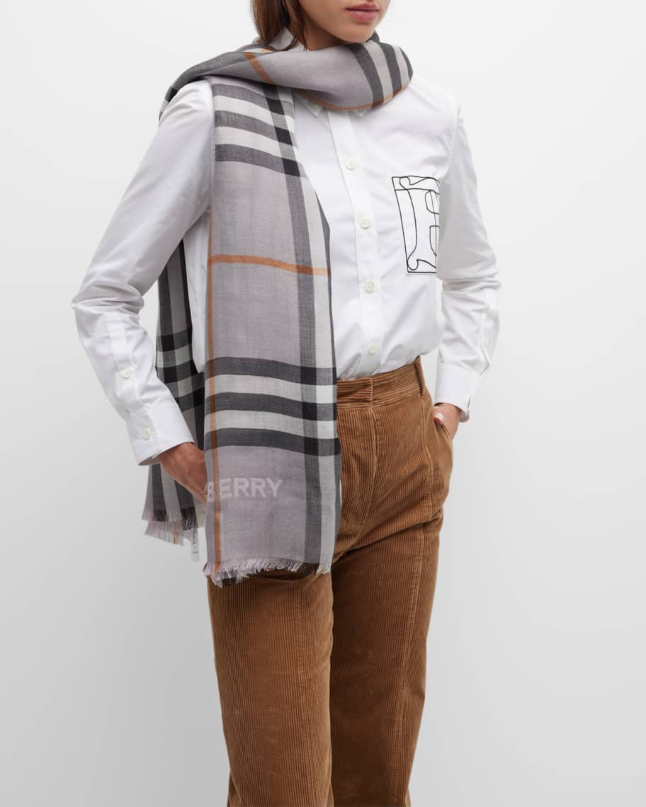 Burberry Logo Check Wool Silk Scarf Neiman Marcus
