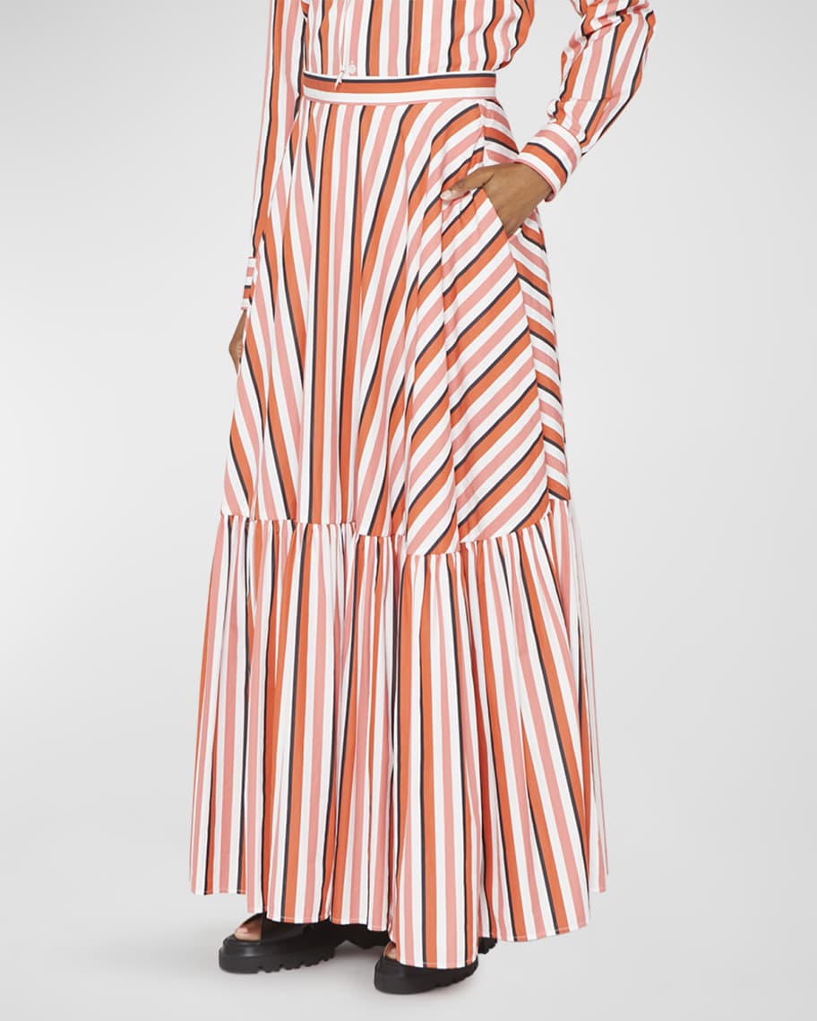 Clothing Red And White Striped Maxi Skirt Plan C Striped Flounce