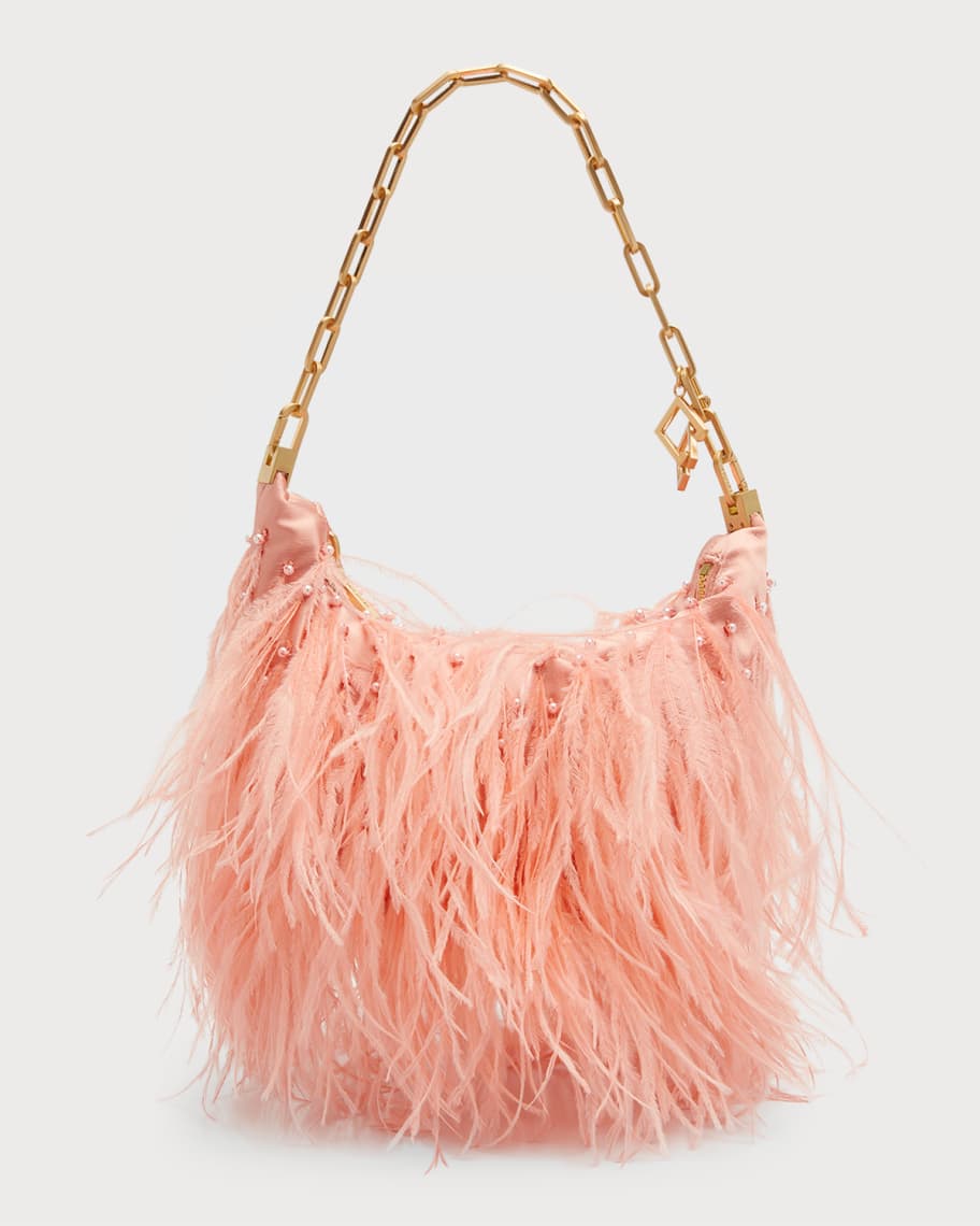 Cult Gaia Gia Ostrich Feather Shoulder Bag