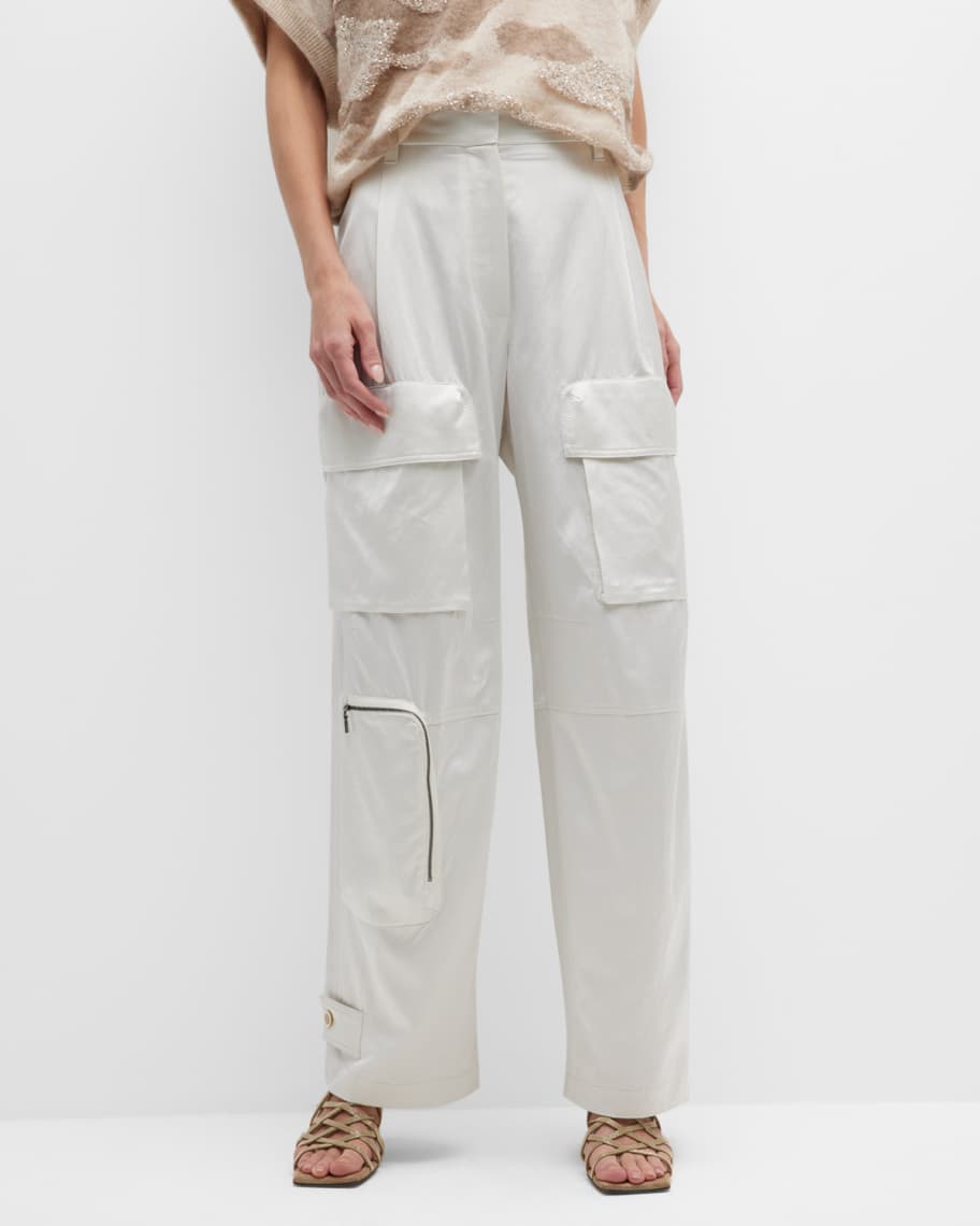 Brunello Cucinelli Ivory sill crepe cargo trousers Cream Silk ref.945730 -  Joli Closet