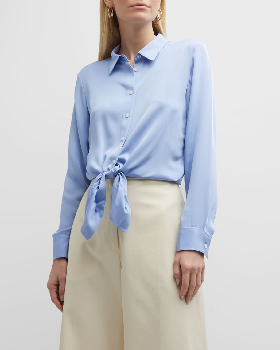 Theory Button-Front Tie Waist Top | Neiman Marcus
