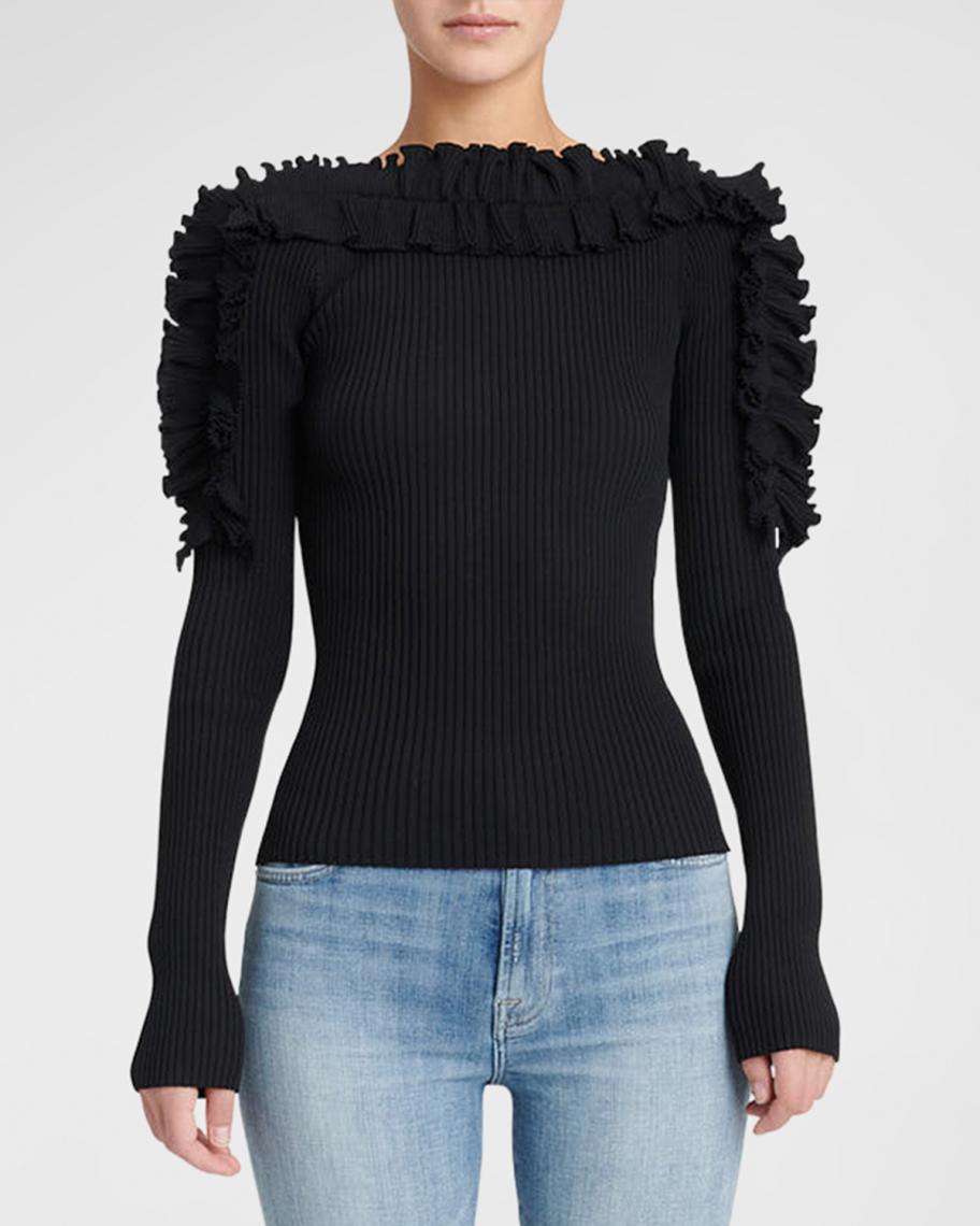 7 for all mankind Long Sleeve Ruffle Top | Neiman Marcus
